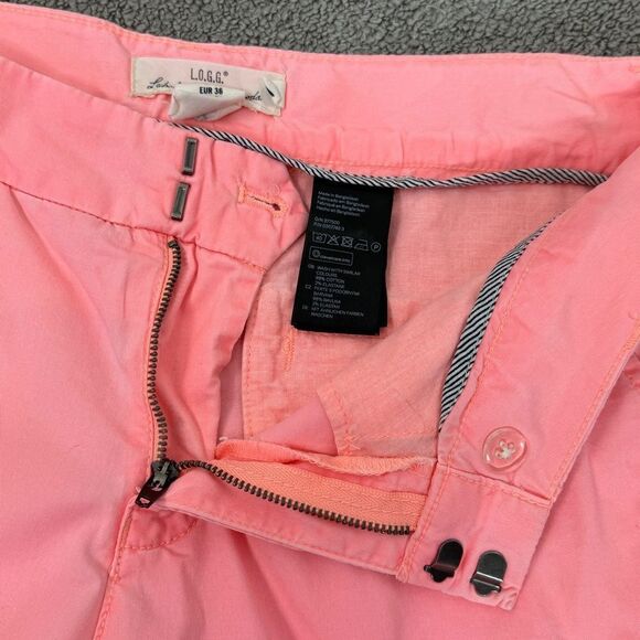 H&M Twill Cuffed Chino Bermuda Shorts Neon Coral Size 6 Stretch - Picture 5 of 12